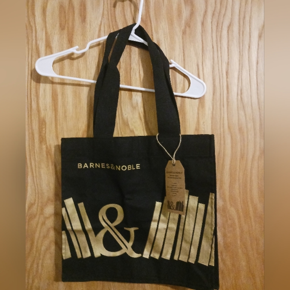 5 For $25! Barnes & Noble Black/ Metallic Gold Canvas Tote Bag Organic NWT